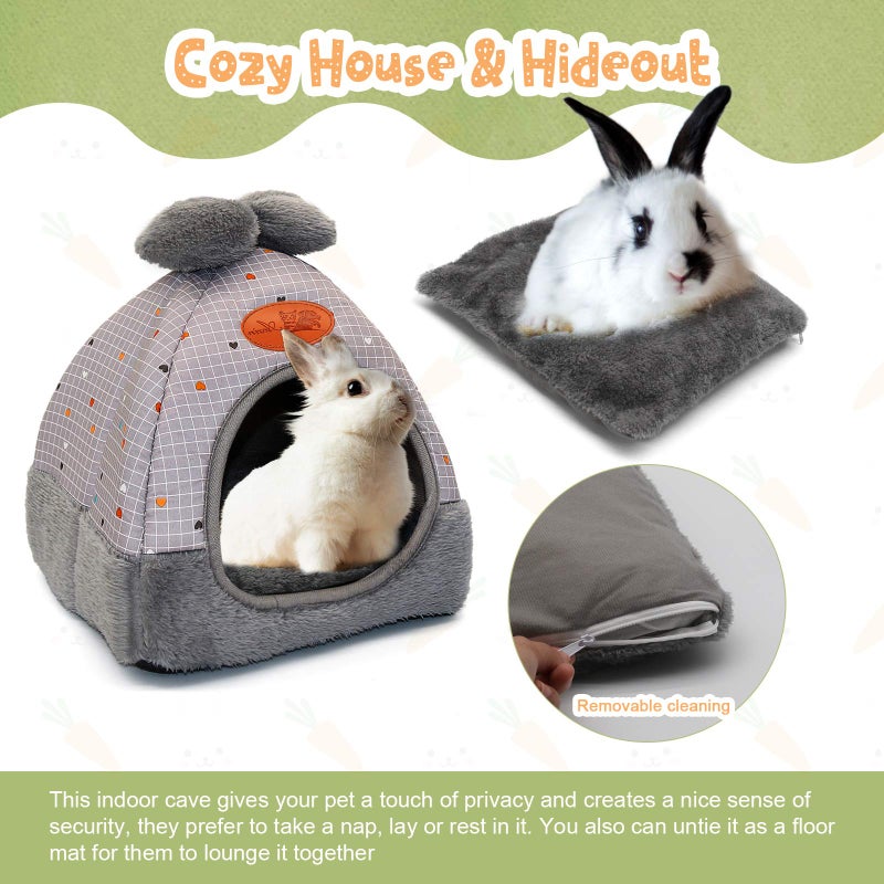 YUEPET Bunny Bed Warm Guinea Pig Cave Beds Cute Bowknot House Big Hideouts Cage Accessorie for Dwarf Rabbits Hamster Bunny Ferrets Rats Hedgehogs Chinchilla (Grey Grid) - Image 5